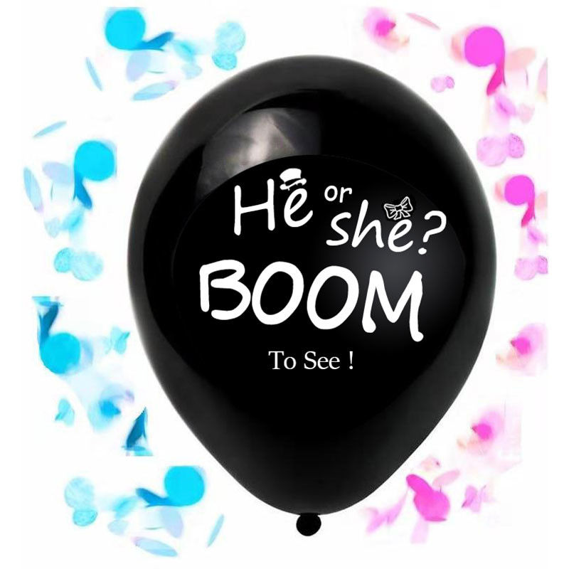2x Giant Black Latex Gender Reveal Confetti Balloon
