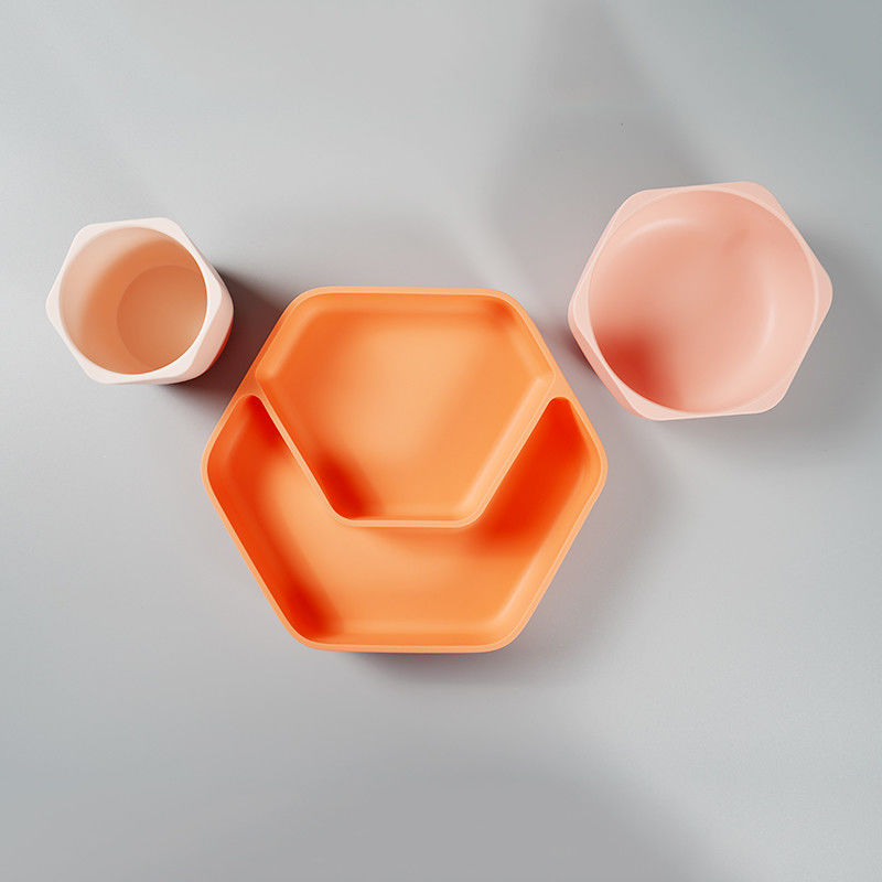 HEORSHE Non Slip Texture Hexagon Shaped Baby Plate And Bowl